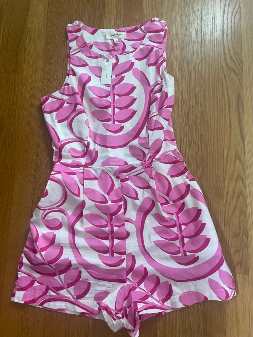 Porridge Pink Leaf-Print Sleeveless Romper